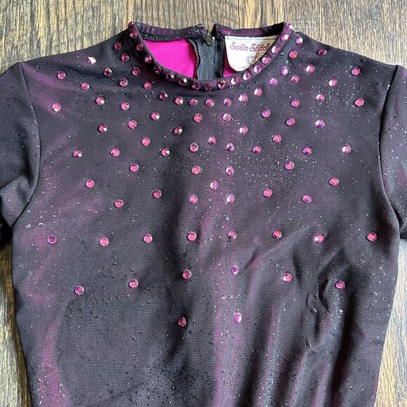 Satin Stitches Figure Skating Dress Leotard & Skirt Black Pink Rhinestones 12 - Picture 4 of 13